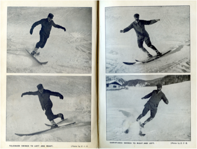 1909 - Photos of Telemark (l.) and Christiania (r.) down- hill turns without the use of poles